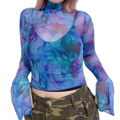 Haut moulant transparent imprimé – Style chic