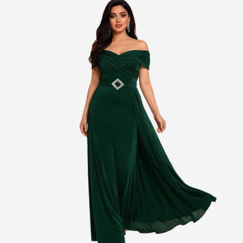 Design sans titre (10) Robe longue de soirée élégante pour femme, de couleur vert