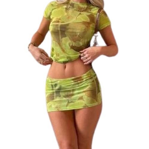Ensemble 2 pièces moulant vert motif camouflage