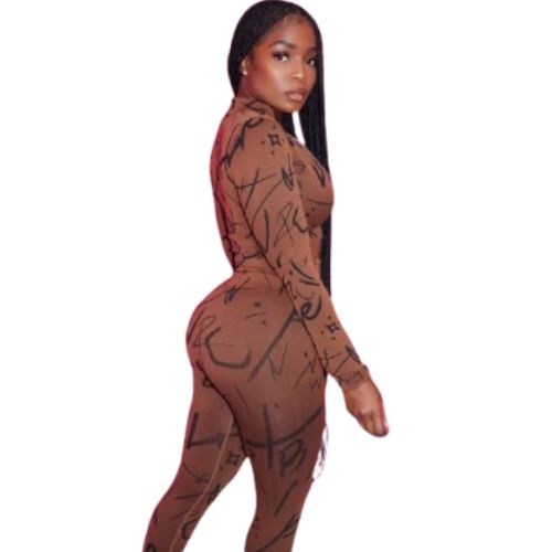 Ensemble Deux-Pièces Marron Imprimé – Sexy-Tendance