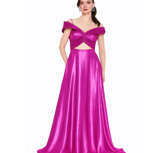 Design sans titre (2) Robe de Soirée Longue Glamour – Rose Fuchsia Satiné