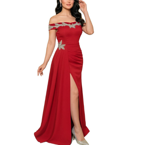 Design sans titre (3) Robe longue de soirée élégante pour femme, de couleur rouge