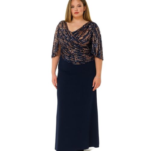 Design sans titre (4) Robe de Soirée Longue Bleu Nuit à Haut Pailleté