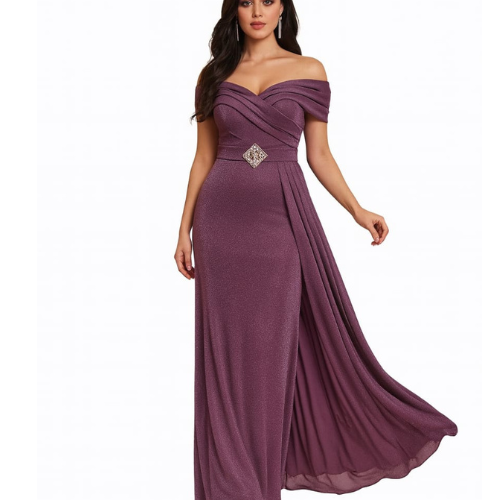 Design sans titre (4) Robe longue de soirée élégante pour femme, de couleur prune/violet