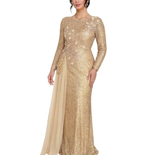 Design sans titre (6) Robe de Soirée Longue Dorée à Paillettes luxe Femme