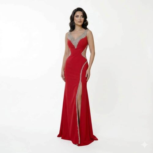 Robe de Soirée Élégance Rubis – Fendue
