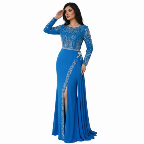 Robe de Soirée Longue Bleue Royale à Strass