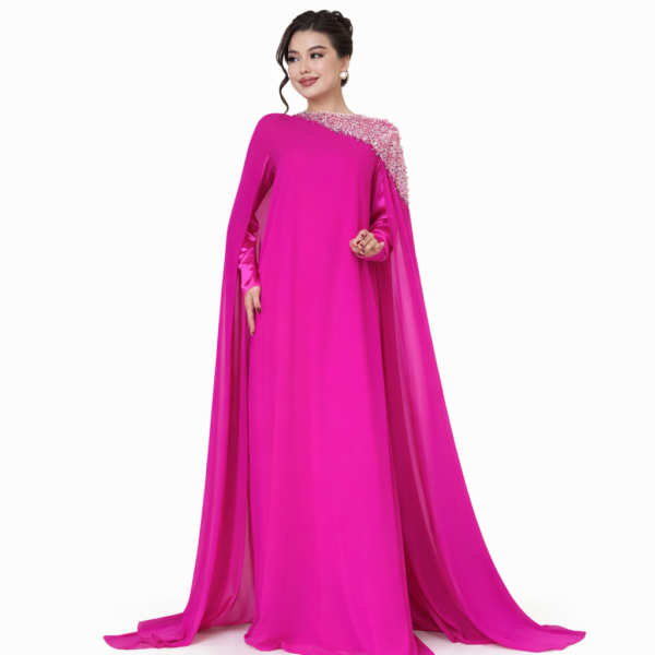 file_0000000031f871fda1157b4b4b462540 Robe de Soirée Longue Cape Fuchsia Perlée