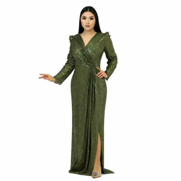 Robe Célestia longue de soirée verte scintillante
