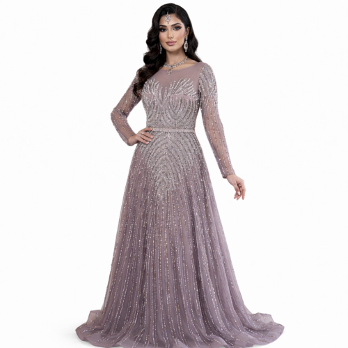 file_00000000593c71f895ceeb74df6fef80 Robe de Soirée Longue Perlée Taupe Glamour